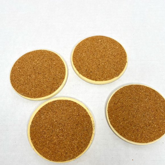 Set of 4 Vintage Carved Wood Greek Themed Coasters Cork Back - Picture 6 of 6